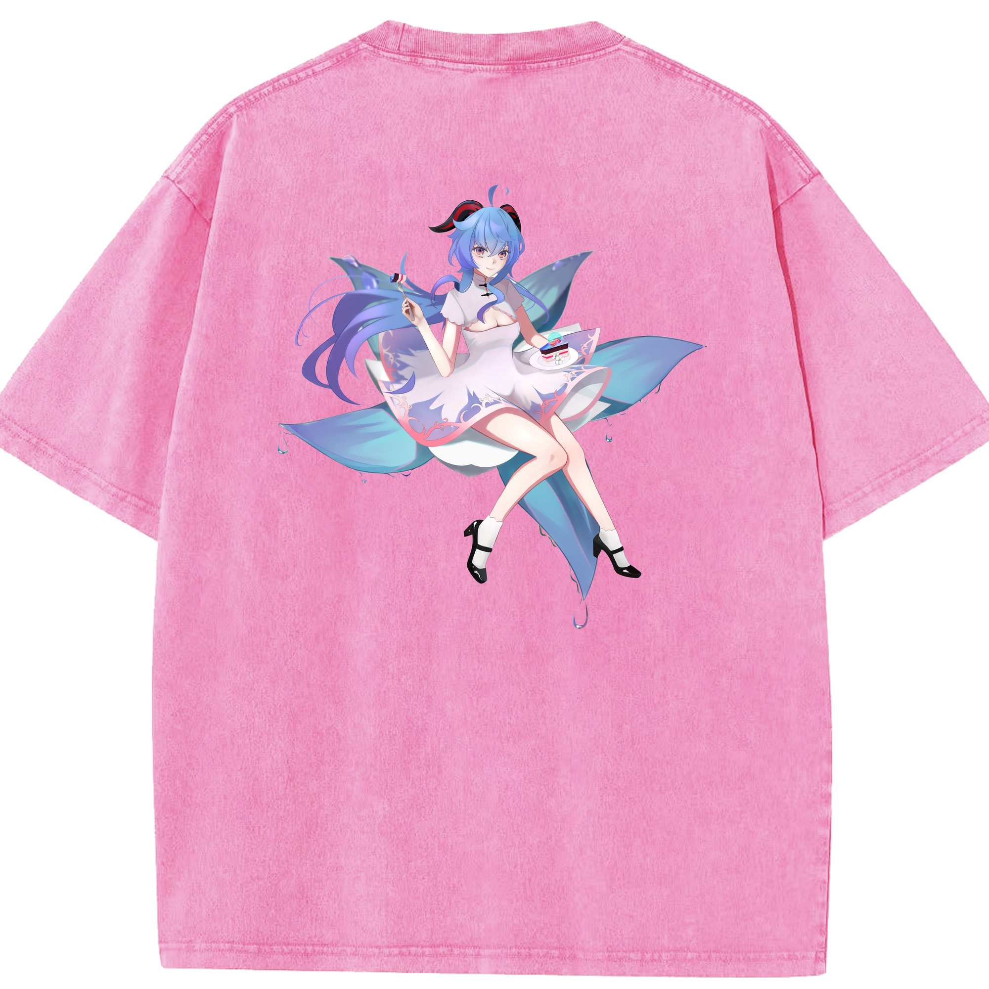 げんし神 甘雨 かんう genshin Ganyu 綿100% ヴィンテージ風 半袖Tシャツ（背面プリント）